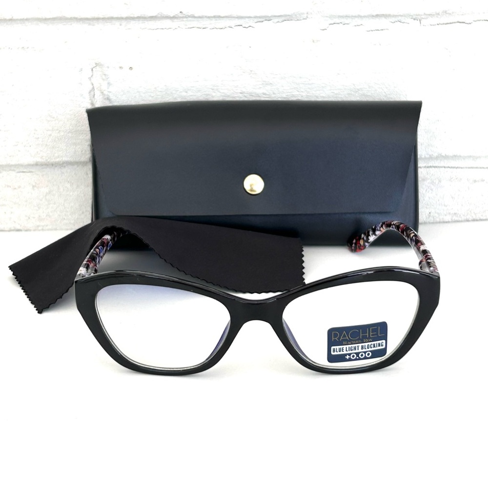 Rachel Roy Blue Light Blocking Glasses +0.00 Black Multi Coloured Floral Design